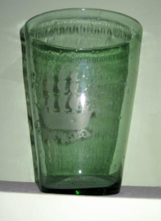 Vase with etched ship design