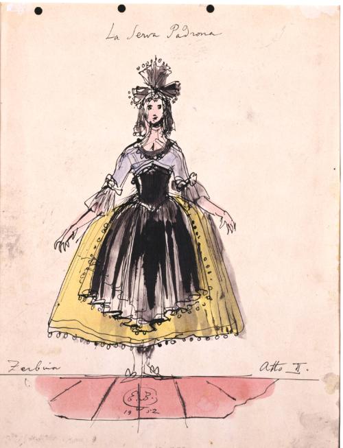 Costume Design:  Zerbina, in Act II, La Serva Padrona; verso, a Variant of the Same