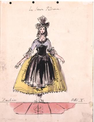 Costume Design:  Zerbina, in Act II, La Serva Padrona; verso, a Variant of the Same