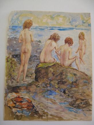 Untitled (Nude children bathing at beach)
