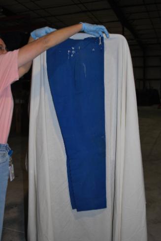 Trousers with elastic suspenders worn by William (Bill) Stephenson