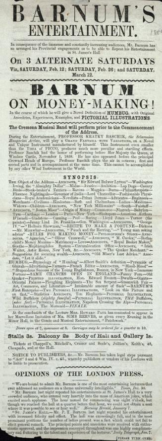 Barnum's Entertainment: February and March 1859
