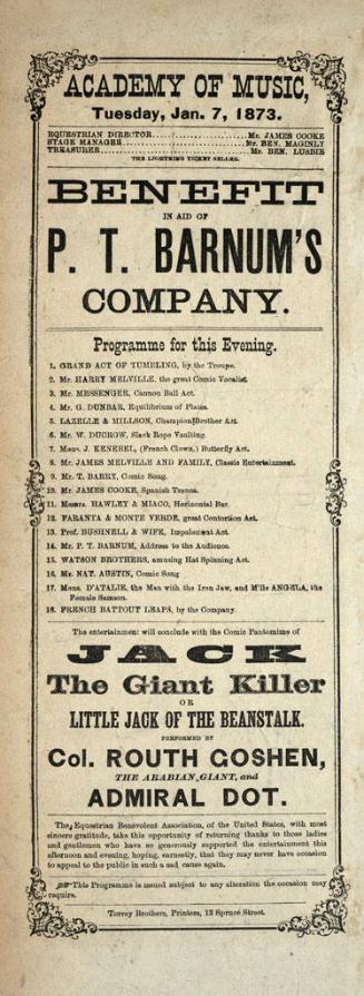 P.T. Barnum: January 7, 1873
