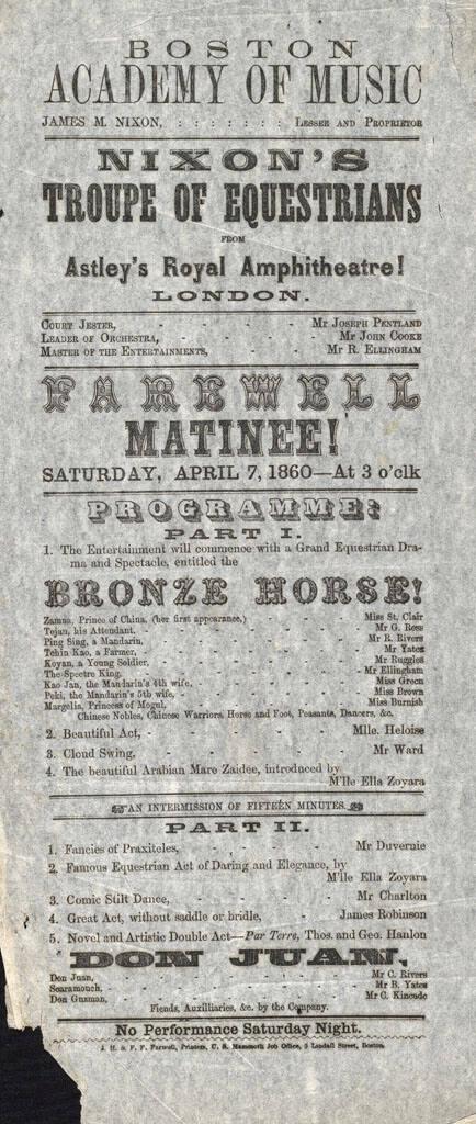 Nixon's Troupe of Equestrians: April 7, 1860