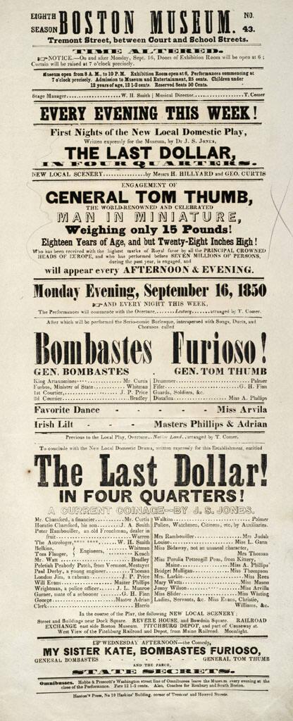 Boston Museum: Septmeber 16, 1850