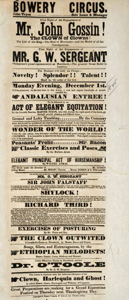 Bowery Circus: December 1, 1845