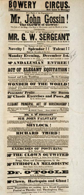 Bowery Circus: December 1, 1845