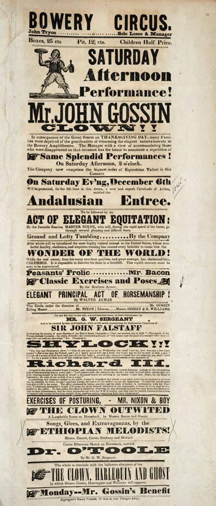 Bowery Circus: December 6, 1845