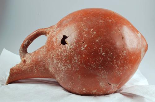 Red Polished jug with cut-away spout and clay "rivets"
