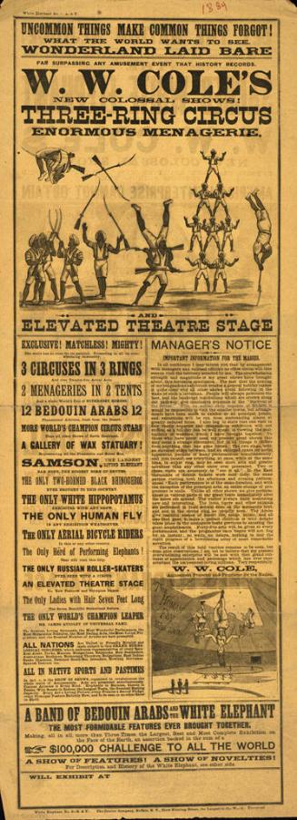 W.W.Cole's New Colossal Shows: Three Ring Circus, Enormous Menagerie