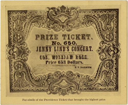 Prize Ticket; Jenny Lind's Concert; Providence; Frieda Hempel as Jenny Lind