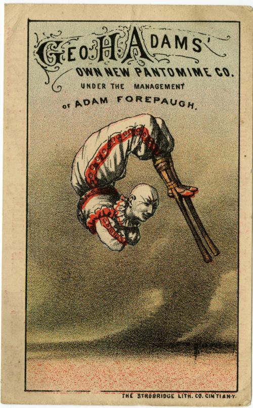 George H. Adams: Pantomime doing flip on stilts