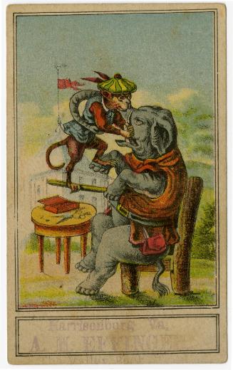 Monkey trying to remove elephant's tusk: A.M. Effinger