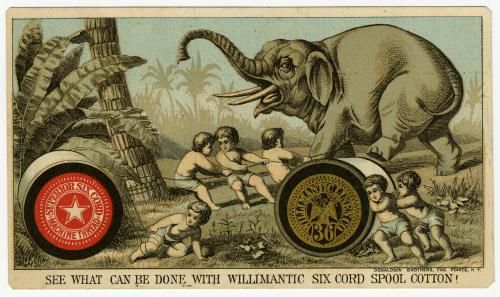 "See what can be done with Willimantic six cord spool cotton"