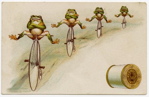 Frogs on bicycles: J. & P. Coats