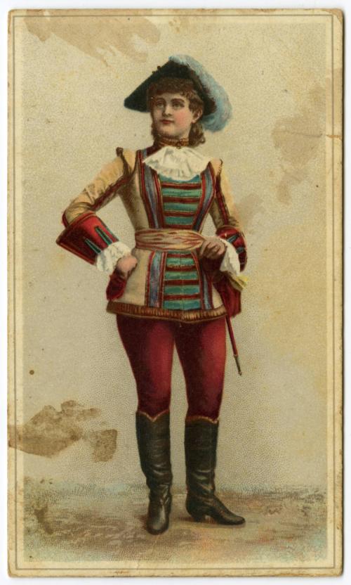 Stars of the Stage: portrait of woman in boots, tights, plume hat