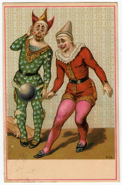 Clowns balancing ball on stick