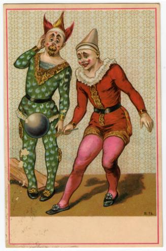 Clowns balancing ball on stick