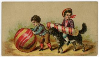 Boys, a dog, and striped candy