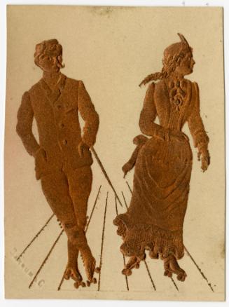 Raised; Man and woman roller skating