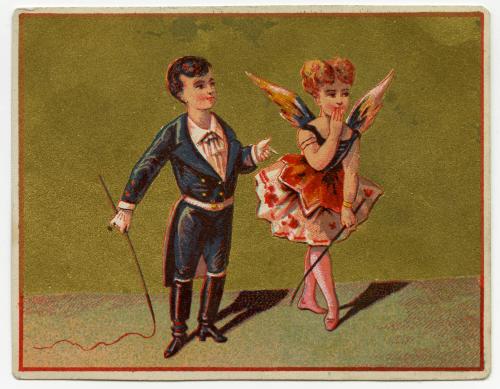 Boy with whip, girl with wings