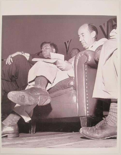 Adlai Stevenson Revising a Labor Day Speech; G. Mennen Williams