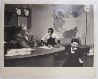 J.Fred Muggs at NBC Today Show with Dave Garroway and another man