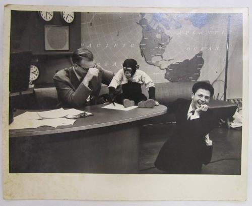 J.Fred Muggs at NBC Today Show with Dave Garroway and another man