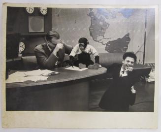 J.Fred Muggs at NBC Today Show with Dave Garroway and another man