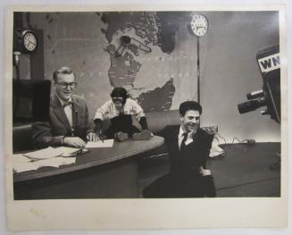 J.Fred Muggs at NBC Today Show with Dave Garroway and another man