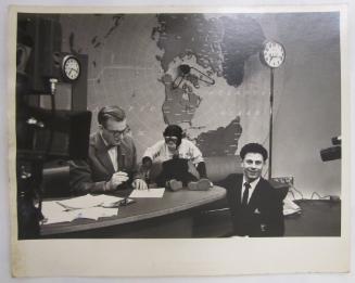 J.Fred Muggs at NBC Today Show with Dave Garroway and another man