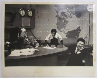 J.Fred Muggs at NBC Today Show with Dave Garroway and another man