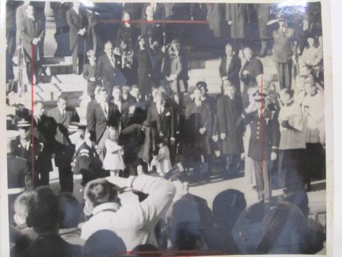 Kennedy Family Standing on Sidewalk in Front of St. Matthew's Cathedral, with Casket of John F. Kennedy to the Left