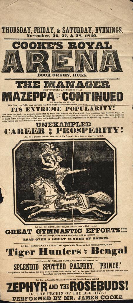 Playbill for Cooke's Royal Arena. November 26-28, 1840