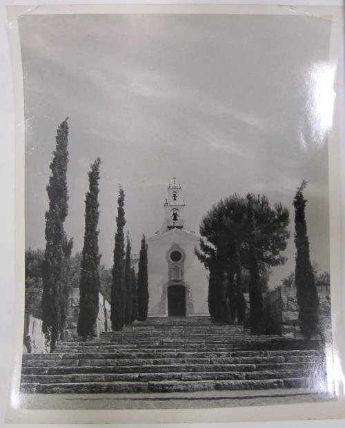 Steps Leading Towards Small Church Surrounded by Cypress Trees