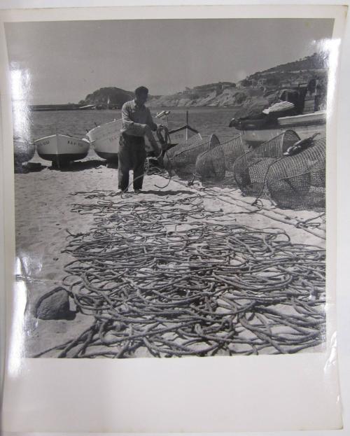 Man Untangles Rope on Beach