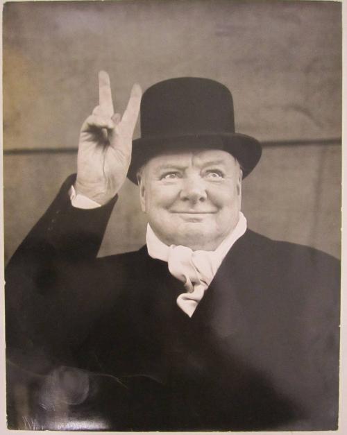 Winston Churchill Giving the Victory Sign at a Political Rally