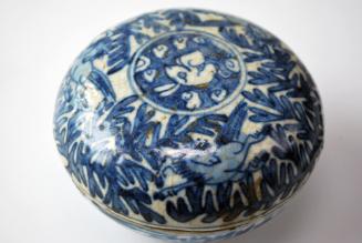 Round Lidded Box with Rabbit and Horses
