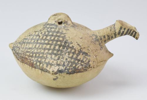 White Painted jug (askos) with string holes and a cut-away spout