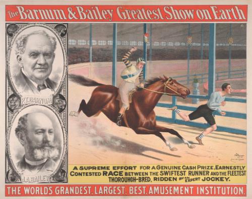 Barnum & Bailey: Contested Race Between the Swiftest Runner and the Fleetest Thorough-Bred