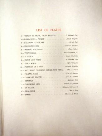 American Pictorial Photography, Series One, Camera Club of New York Portfolio Index Page