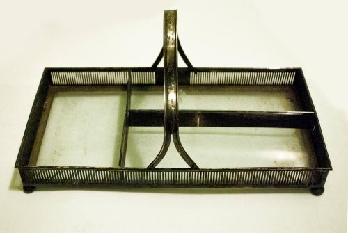 Silver Tray with Glass Plate and Handle