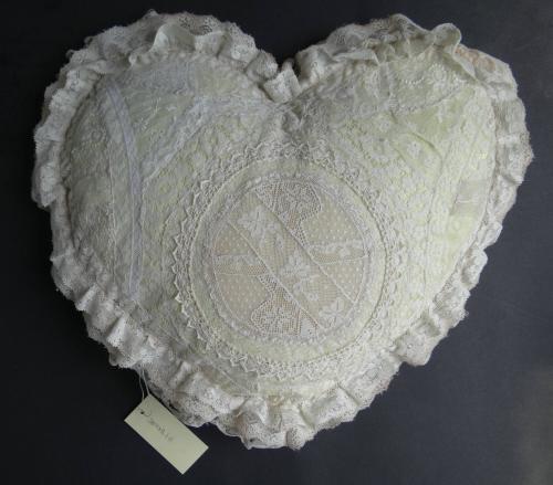 Yellow Silk Heart-Shaped Lace-Covered Pillow