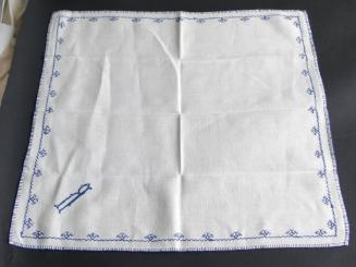Blue Embroidered White Linen Napkins and Tablecloth