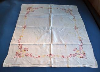 Red and Yellow Embroidered White Linen Napkins and Tablecloth