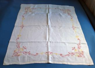 Red and Yellow Embroidered White Linen Napkins and Tablecloth