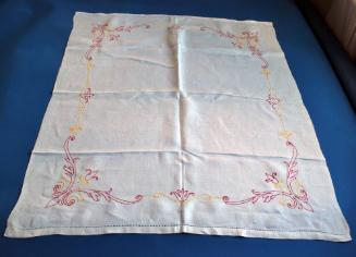 Red and Yellow Embroidered White Linen Napkins and Tablecloth