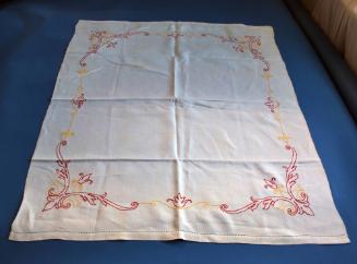 Red and Yellow Embroidered White Linen Napkins and Tablecloth