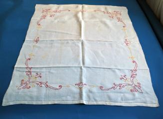 Red and Yellow Embroidered White Linen Napkins and Tablecloth