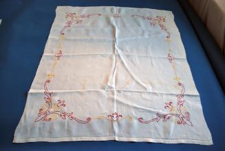 Red and Yellow Embroidered White Linen Napkins and Tablecloth